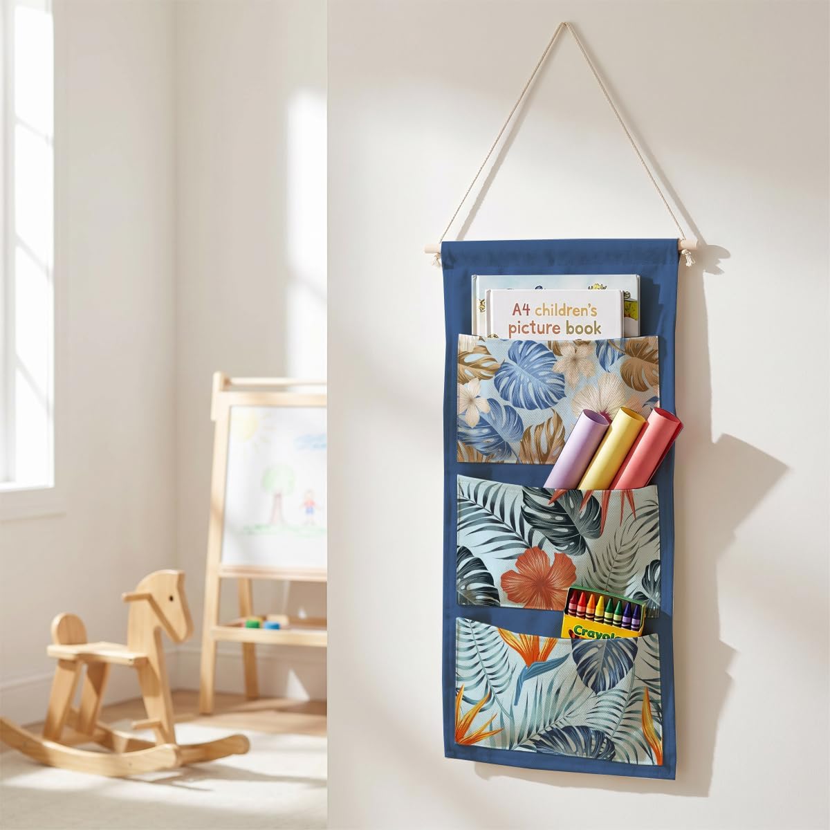 Canvas Wall Hanging Organizer with Pockets Fish Extender Hanging Pouch Dark Floral Door Closet Organizers Fabric Storage Pockets Wall Decoration