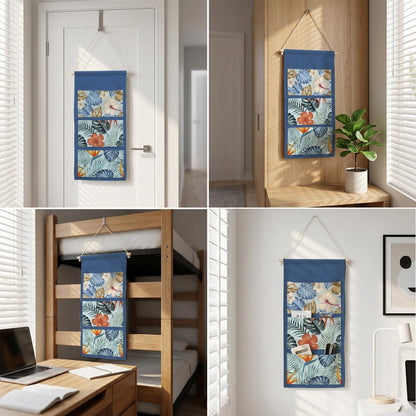 Canvas Wall Hanging Organizer with Pockets Fish Extender Hanging Pouch Dark Floral Door Closet Organizers Fabric Storage Pockets Wall Decoration