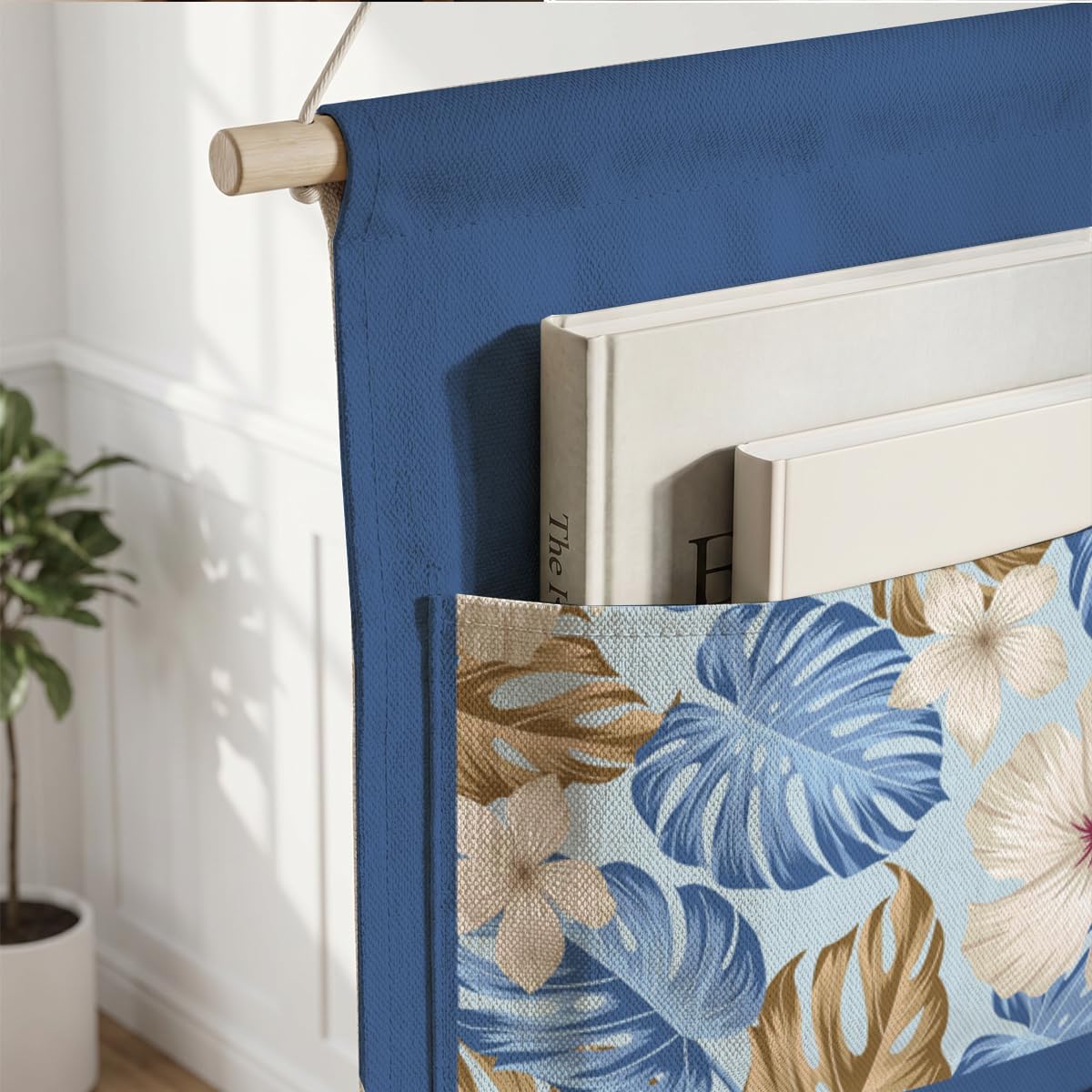 Canvas Wall Hanging Organizer with Pockets Fish Extender Hanging Pouch Dark Floral Door Closet Organizers Fabric Storage Pockets Wall Decoration