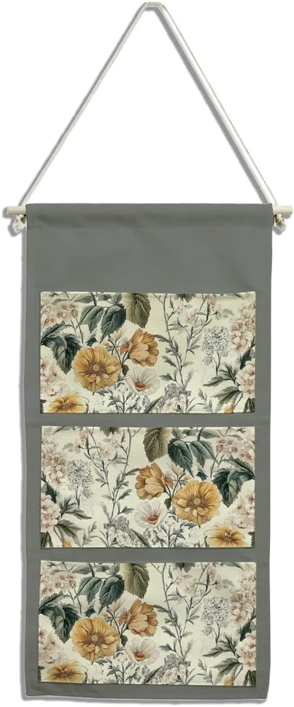 Canvas Wall Hanging Organizer with Pockets Fish Extender Hanging Pouch Dark Floral Door Closet Organizers Fabric Storage Pockets Wall Decoration