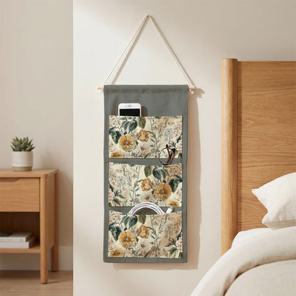 Canvas Wall Hanging Organizer with Pockets Fish Extender Hanging Pouch Dark Floral Door Closet Organizers Fabric Storage Pockets Wall Decoration