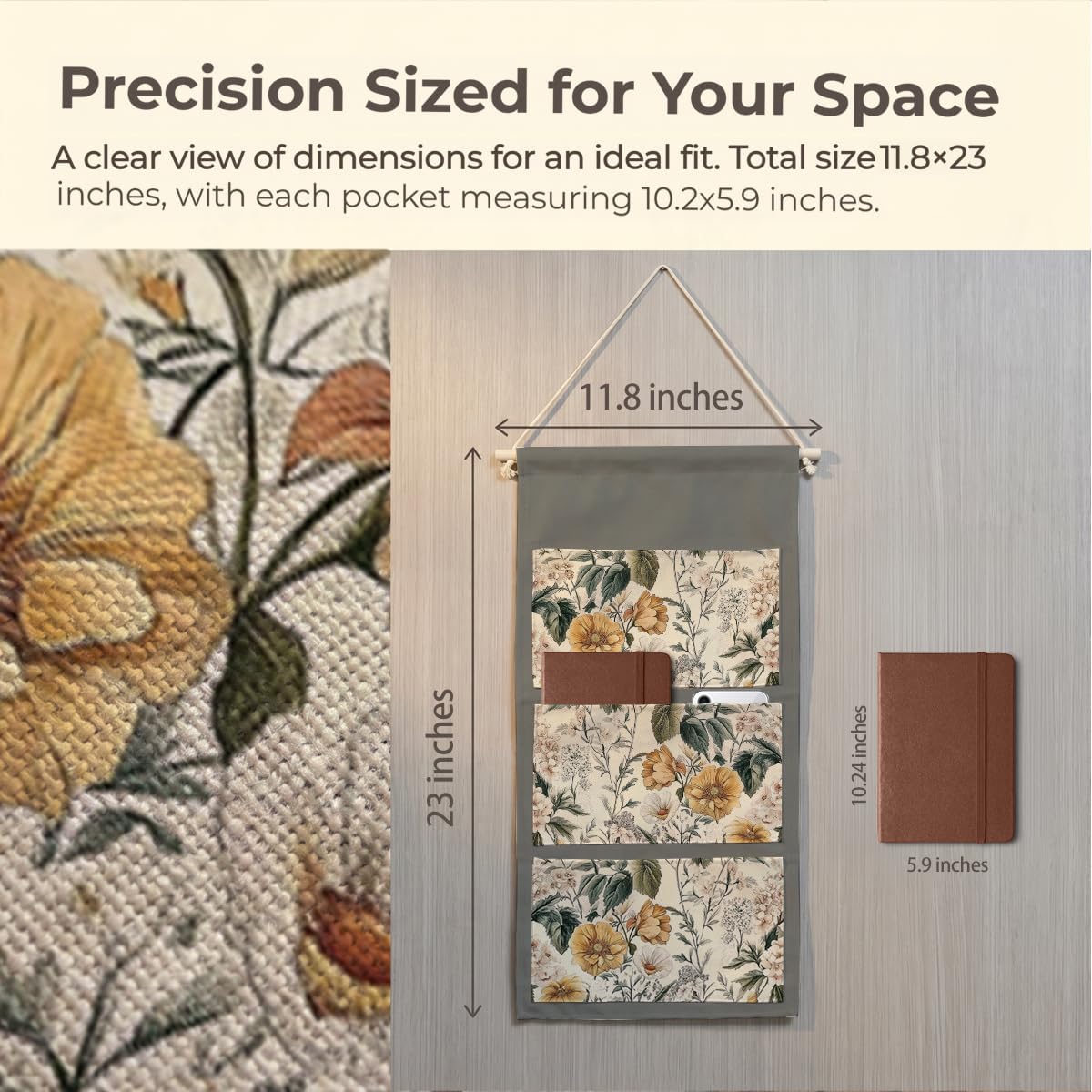 Canvas Wall Hanging Organizer with Pockets Fish Extender Hanging Pouch Dark Floral Door Closet Organizers Fabric Storage Pockets Wall Decoration