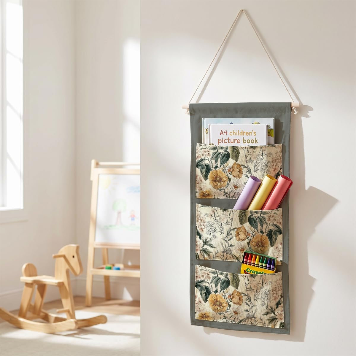 Canvas Wall Hanging Organizer with Pockets Fish Extender Hanging Pouch Dark Floral Door Closet Organizers Fabric Storage Pockets Wall Decoration