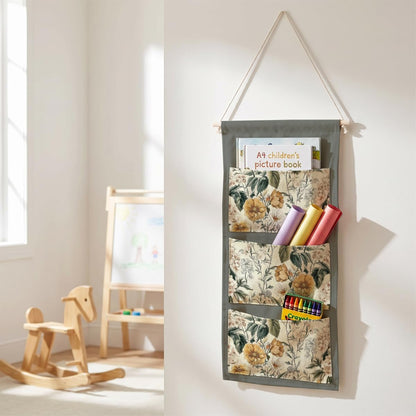 Canvas Wall Hanging Organizer with Pockets Fish Extender Hanging Pouch Dark Floral Door Closet Organizers Fabric Storage Pockets Wall Decoration