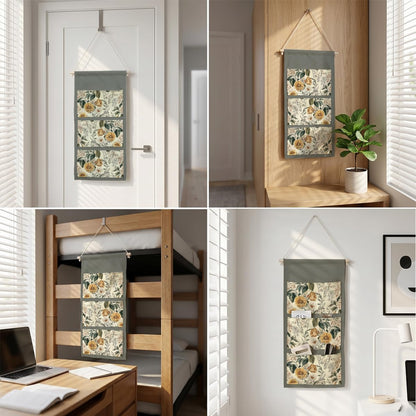 Canvas Wall Hanging Organizer with Pockets Fish Extender Hanging Pouch Dark Floral Door Closet Organizers Fabric Storage Pockets Wall Decoration