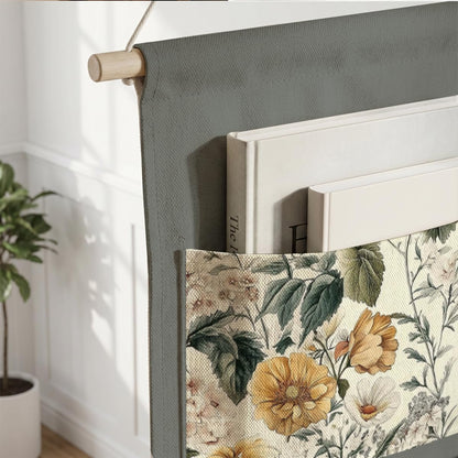 Canvas Wall Hanging Organizer with Pockets Fish Extender Hanging Pouch Dark Floral Door Closet Organizers Fabric Storage Pockets Wall Decoration