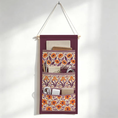Canvas Wall Hanging Organizer with Pockets Fish Extender Hanging Pouch Dark Floral Door Closet Organizers Fabric Storage Pockets Wall Decoration