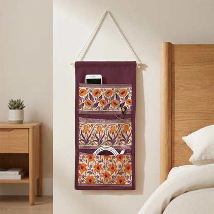 Canvas Wall Hanging Organizer with Pockets Fish Extender Hanging Pouch Dark Floral Door Closet Organizers Fabric Storage Pockets Wall Decoration
