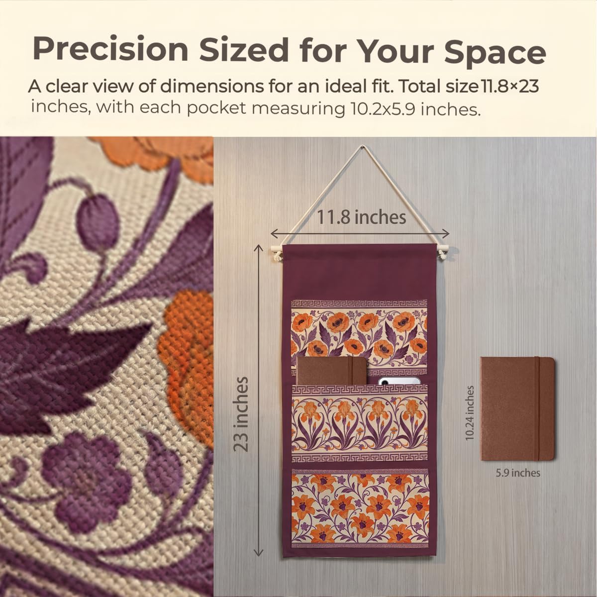 Canvas Wall Hanging Organizer with Pockets Fish Extender Hanging Pouch Dark Floral Door Closet Organizers Fabric Storage Pockets Wall Decoration