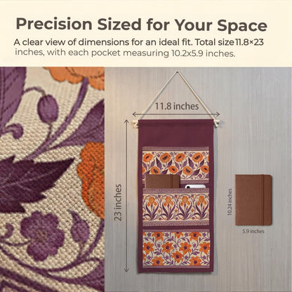 Canvas Wall Hanging Organizer with Pockets Fish Extender Hanging Pouch Dark Floral Door Closet Organizers Fabric Storage Pockets Wall Decoration