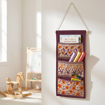 Canvas Wall Hanging Organizer with Pockets Fish Extender Hanging Pouch Dark Floral Door Closet Organizers Fabric Storage Pockets Wall Decoration