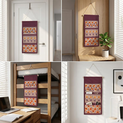 Canvas Wall Hanging Organizer with Pockets Fish Extender Hanging Pouch Dark Floral Door Closet Organizers Fabric Storage Pockets Wall Decoration