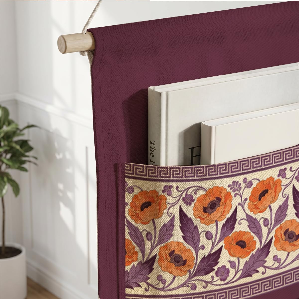 Canvas Wall Hanging Organizer with Pockets Fish Extender Hanging Pouch Dark Floral Door Closet Organizers Fabric Storage Pockets Wall Decoration
