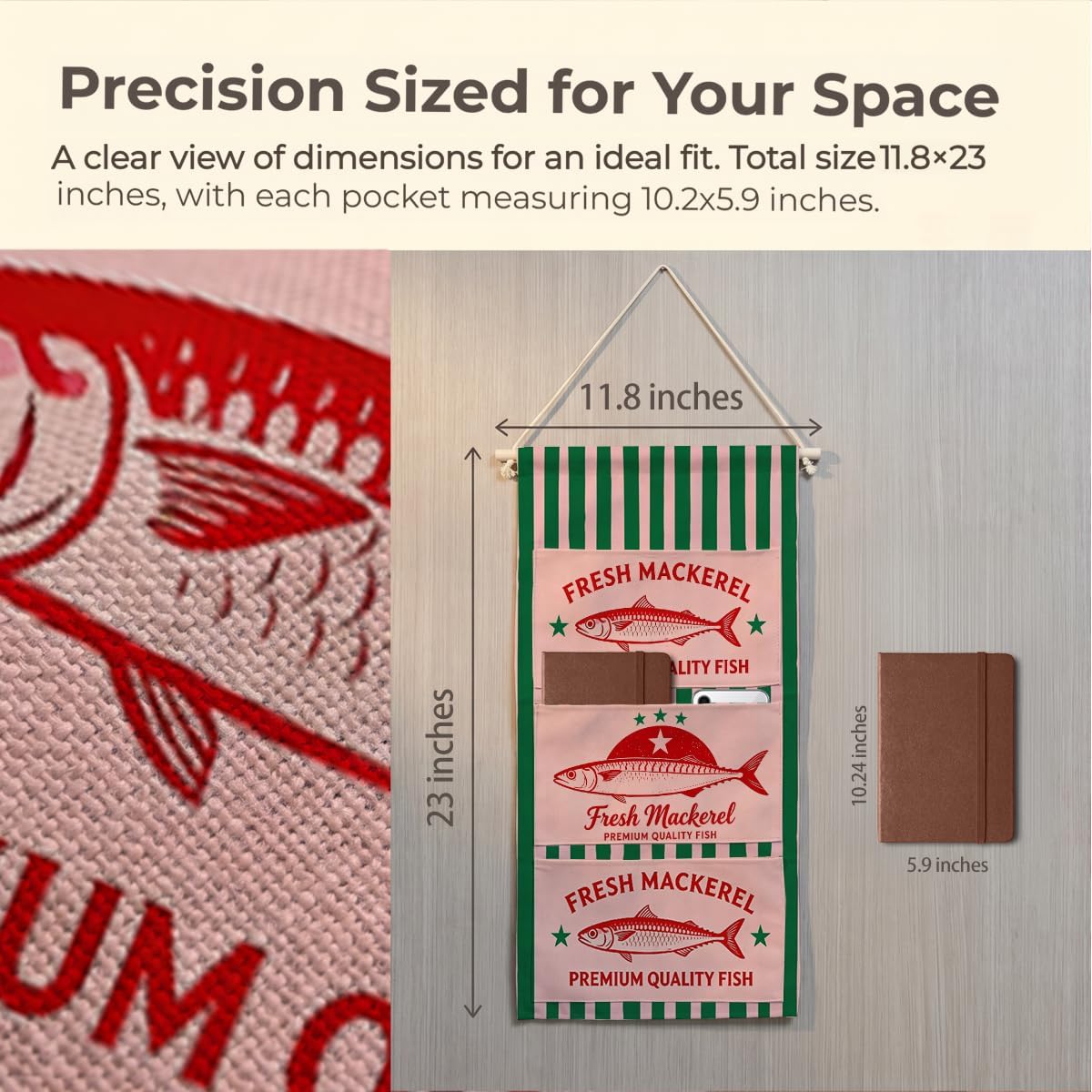 Canvas Wall Hanging Organizer with Pockets Fish Extender Hanging Pouch Dark Floral Door Closet Organizers Fabric Storage Pockets Wall Decoration
