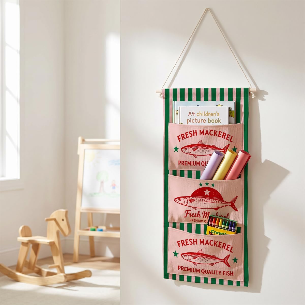 Canvas Wall Hanging Organizer with Pockets Fish Extender Hanging Pouch Dark Floral Door Closet Organizers Fabric Storage Pockets Wall Decoration
