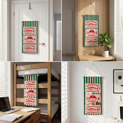 Canvas Wall Hanging Organizer with Pockets Fish Extender Hanging Pouch Dark Floral Door Closet Organizers Fabric Storage Pockets Wall Decoration