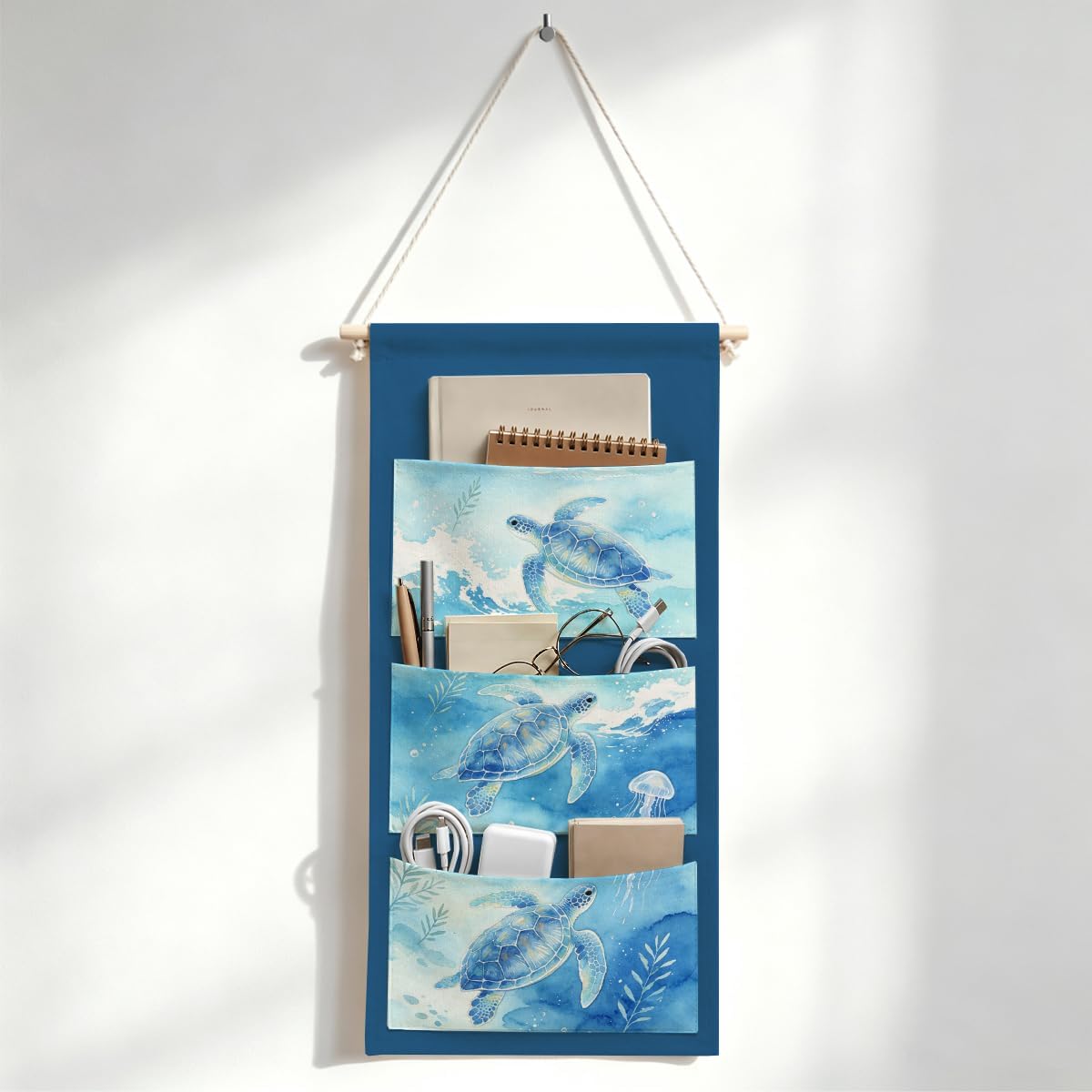 Canvas Wall Hanging Organizer with Pockets Fish Extender Hanging Pouch Dark Floral Door Closet Organizers Fabric Storage Pockets Wall Decoration