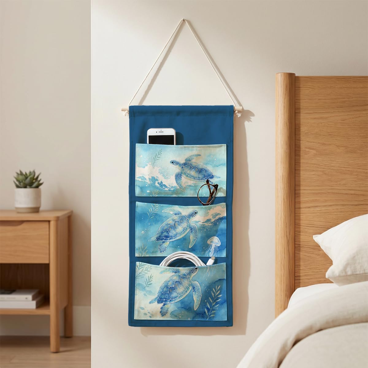 Canvas Wall Hanging Organizer with Pockets Fish Extender Hanging Pouch Dark Floral Door Closet Organizers Fabric Storage Pockets Wall Decoration