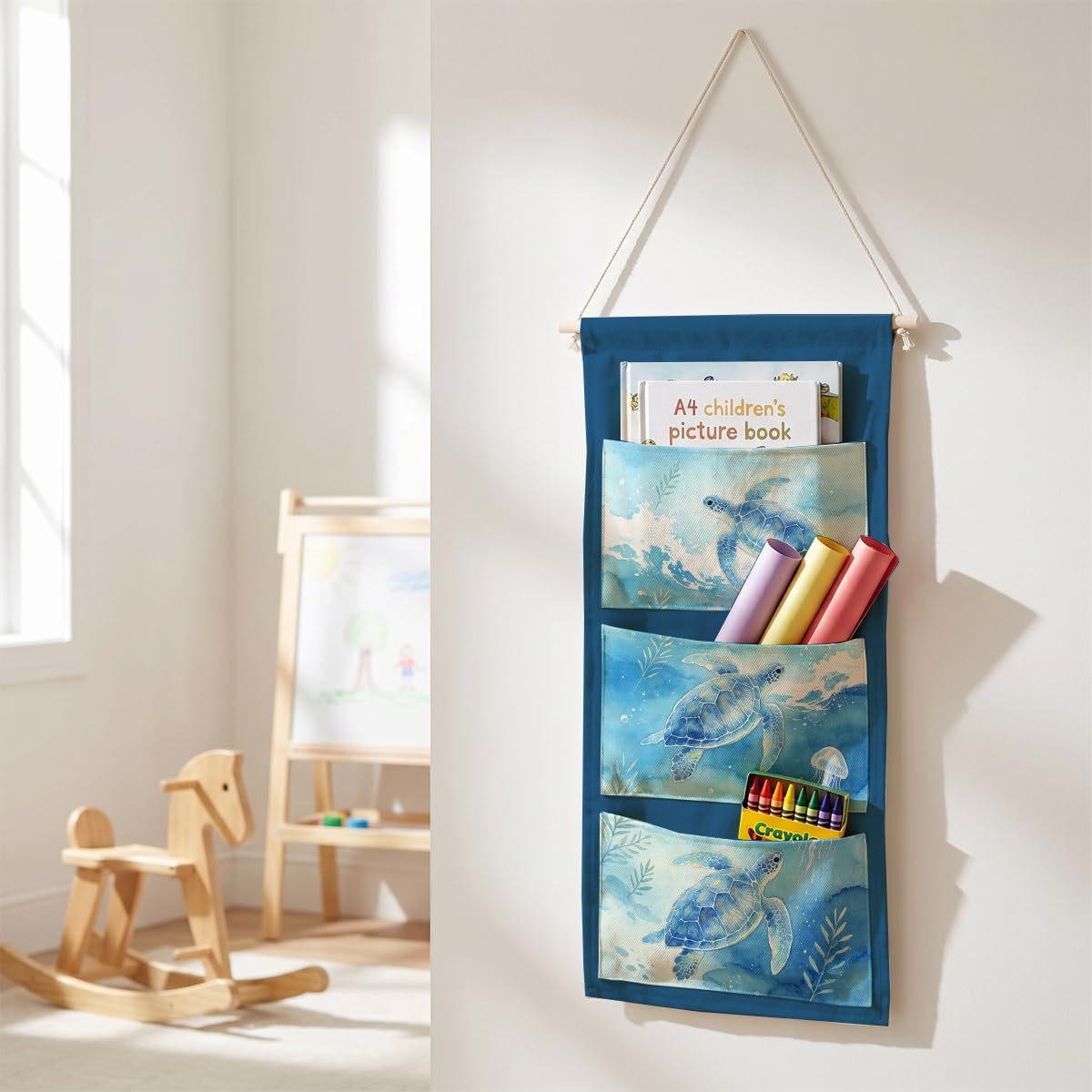 Canvas Wall Hanging Organizer with Pockets Fish Extender Hanging Pouch Dark Floral Door Closet Organizers Fabric Storage Pockets Wall Decoration