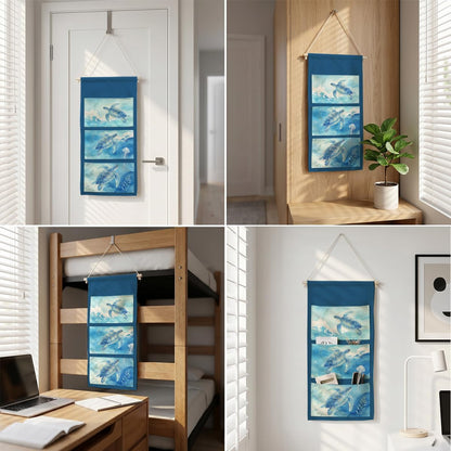 Canvas Wall Hanging Organizer with Pockets Fish Extender Hanging Pouch Dark Floral Door Closet Organizers Fabric Storage Pockets Wall Decoration
