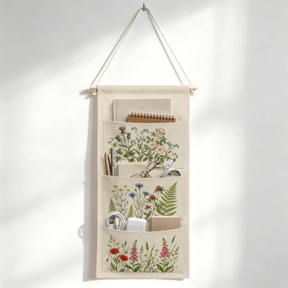 Canvas Wall Hanging Organizer with Pockets Fish Extender Hanging Pouch Dark Floral Door Closet Organizers Fabric Storage Pockets Wall Decoration