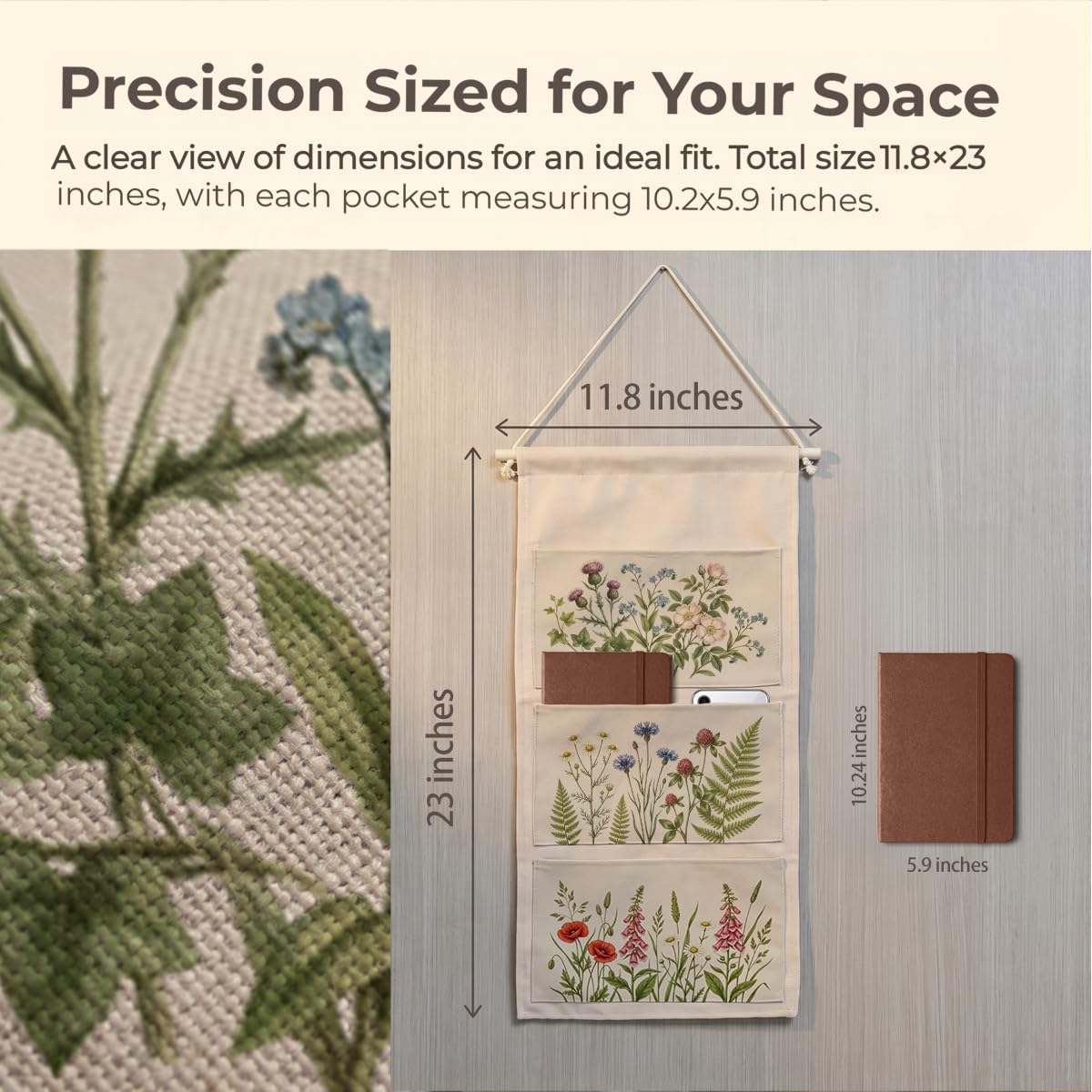 Canvas Wall Hanging Organizer with Pockets Fish Extender Hanging Pouch Dark Floral Door Closet Organizers Fabric Storage Pockets Wall Decoration