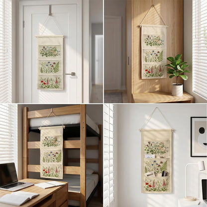 Canvas Wall Hanging Organizer with Pockets Fish Extender Hanging Pouch Dark Floral Door Closet Organizers Fabric Storage Pockets Wall Decoration