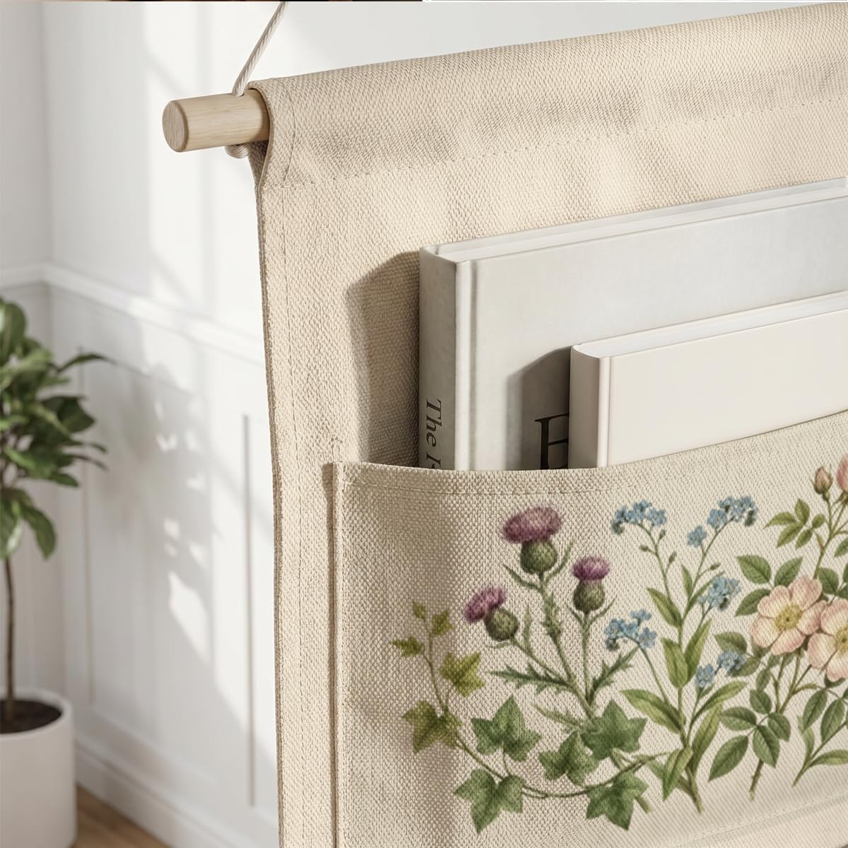 Canvas Wall Hanging Organizer with Pockets Fish Extender Hanging Pouch Dark Floral Door Closet Organizers Fabric Storage Pockets Wall Decoration