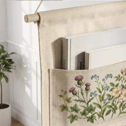 Canvas Wall Hanging Organizer with Pockets Fish Extender Hanging Pouch Dark Floral Door Closet Organizers Fabric Storage Pockets Wall Decoration