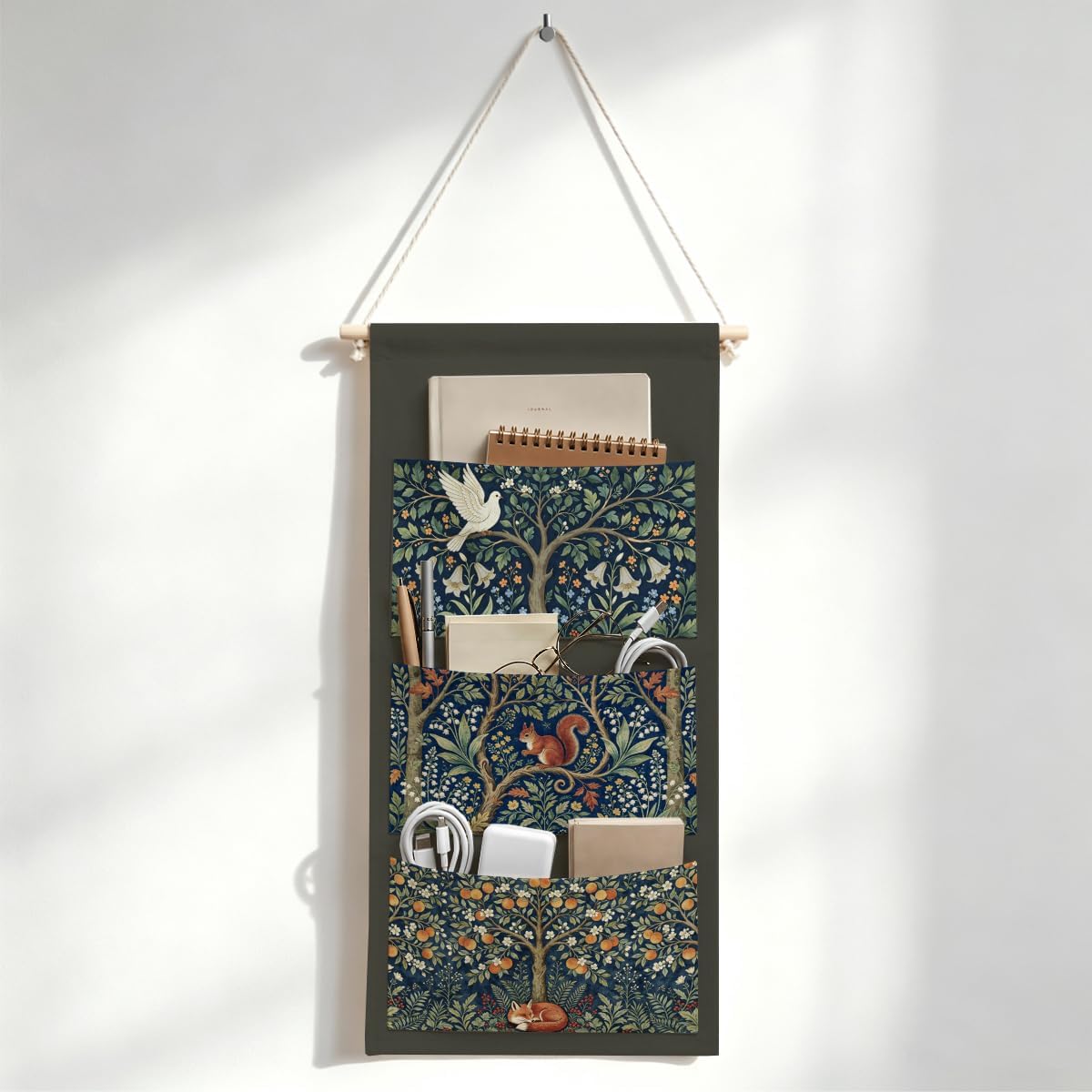 Canvas Wall Hanging Organizer with Pockets Fish Extender Hanging Pouch Dark Floral Door Closet Organizers Fabric Storage Pockets Wall Decoration