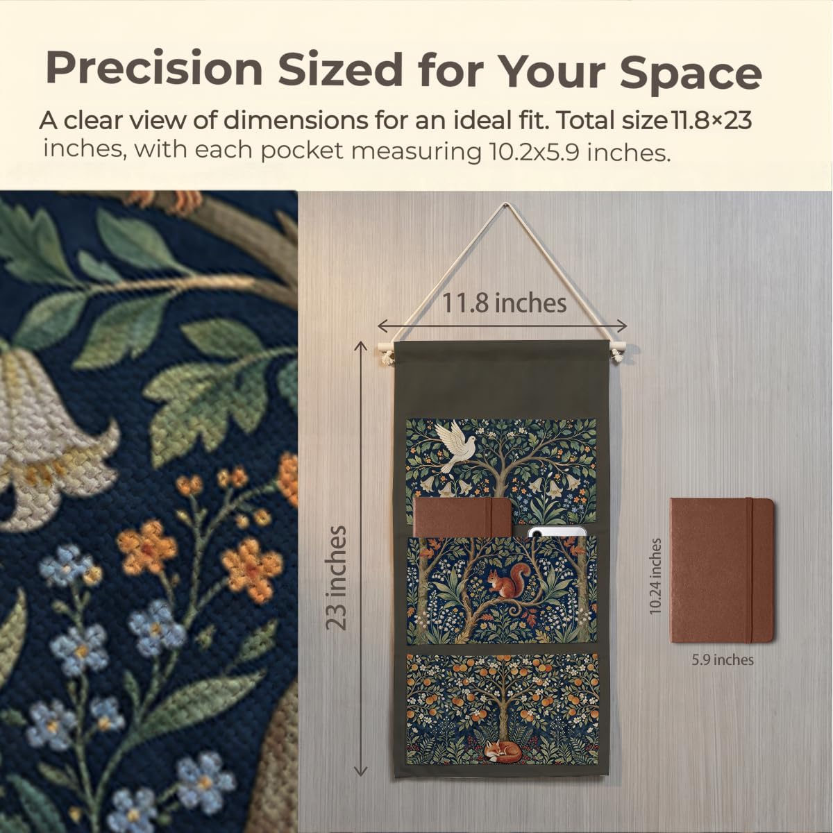 Canvas Wall Hanging Organizer with Pockets Fish Extender Hanging Pouch Dark Floral Door Closet Organizers Fabric Storage Pockets Wall Decoration