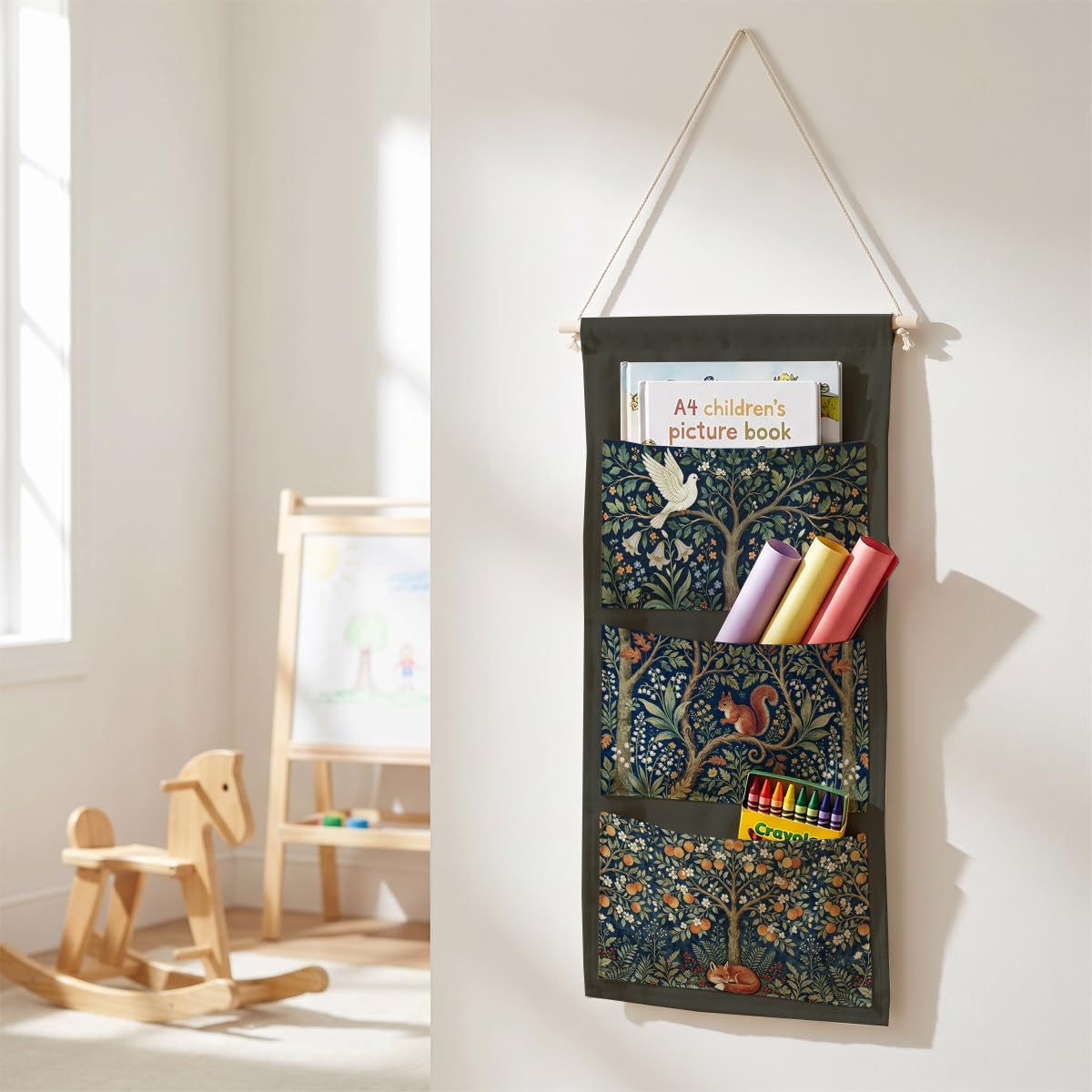 Canvas Wall Hanging Organizer with Pockets Fish Extender Hanging Pouch Dark Floral Door Closet Organizers Fabric Storage Pockets Wall Decoration