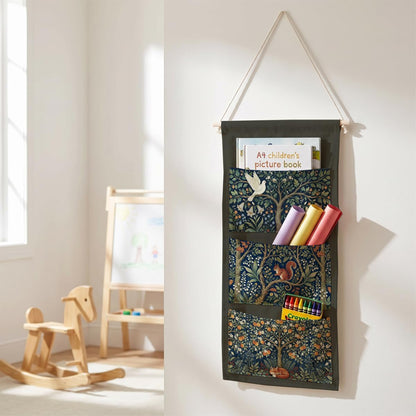 Canvas Wall Hanging Organizer with Pockets Fish Extender Hanging Pouch Dark Floral Door Closet Organizers Fabric Storage Pockets Wall Decoration