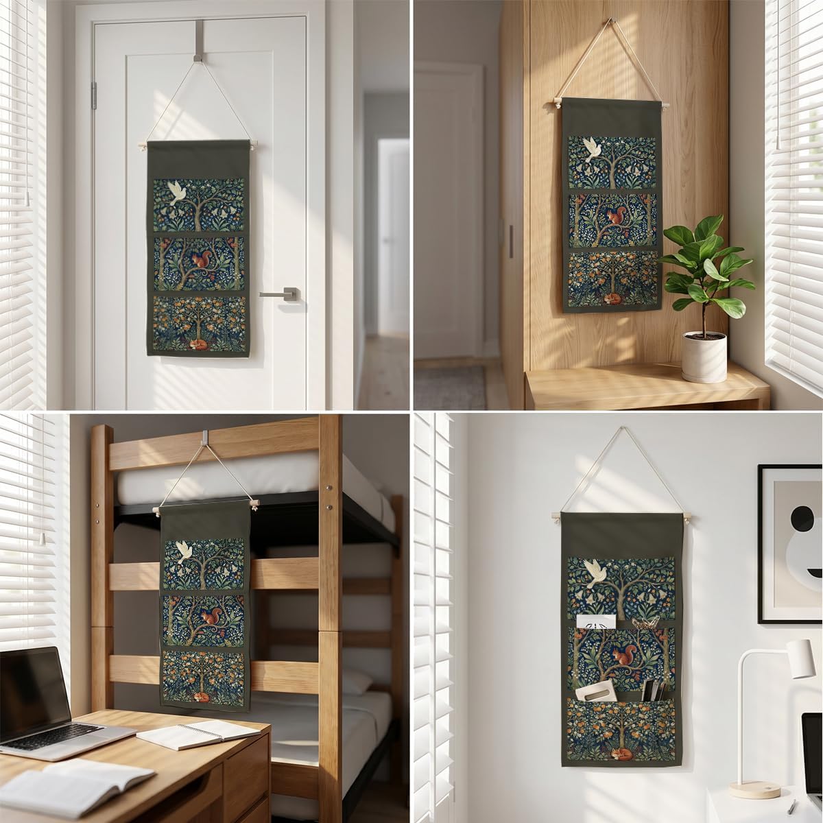 Canvas Wall Hanging Organizer with Pockets Fish Extender Hanging Pouch Dark Floral Door Closet Organizers Fabric Storage Pockets Wall Decoration