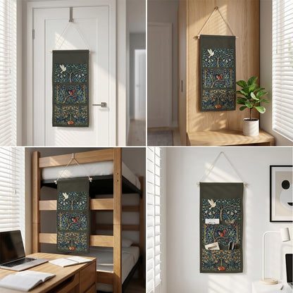 Canvas Wall Hanging Organizer with Pockets Fish Extender Hanging Pouch Dark Floral Door Closet Organizers Fabric Storage Pockets Wall Decoration