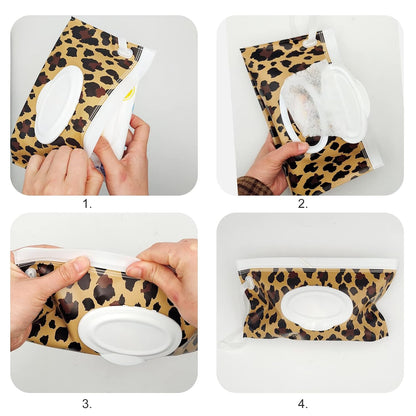 2 Pack Portable Baby Wipes Dispenser Holder Set, Leopard Print Refillable Baby Wipes Container, Wipe Holder, Reusable Travel Wet Wipe Pouch for Diaper Bag Lightweight Travel Wipes Dispenser Cases