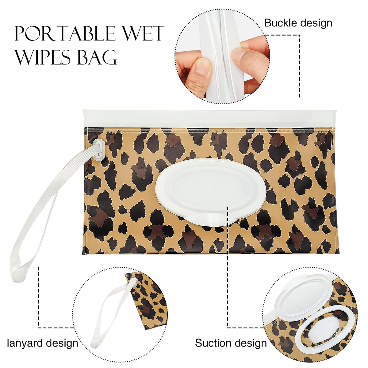 2 Pack Portable Baby Wipes Dispenser Holder Set, Leopard Print Refillable Baby Wipes Container, Wipe Holder, Reusable Travel Wet Wipe Pouch for Diaper Bag Lightweight Travel Wipes Dispenser Cases