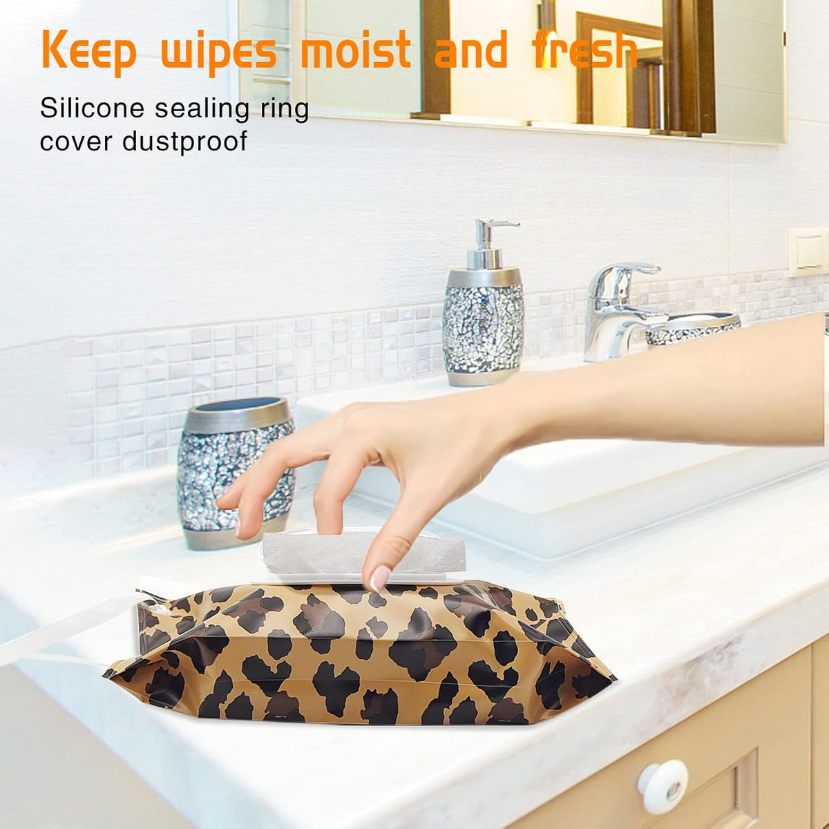2 Pack Portable Baby Wipes Dispenser Holder Set, Leopard Print Refillable Baby Wipes Container, Wipe Holder, Reusable Travel Wet Wipe Pouch for Diaper Bag Lightweight Travel Wipes Dispenser Cases