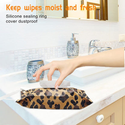2 Pack Portable Baby Wipes Dispenser Holder Set, Leopard Print Refillable Baby Wipes Container, Wipe Holder, Reusable Travel Wet Wipe Pouch for Diaper Bag Lightweight Travel Wipes Dispenser Cases