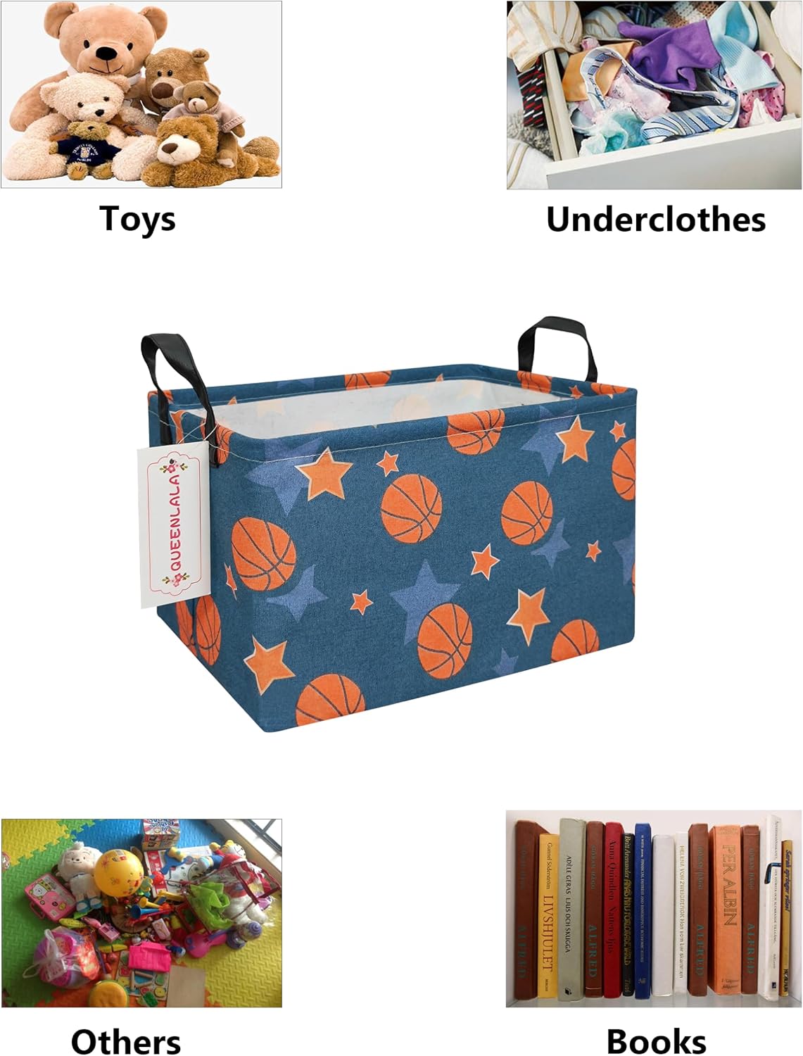 Rectangular Collapsible Laundry Basket with Side Handles, Toys