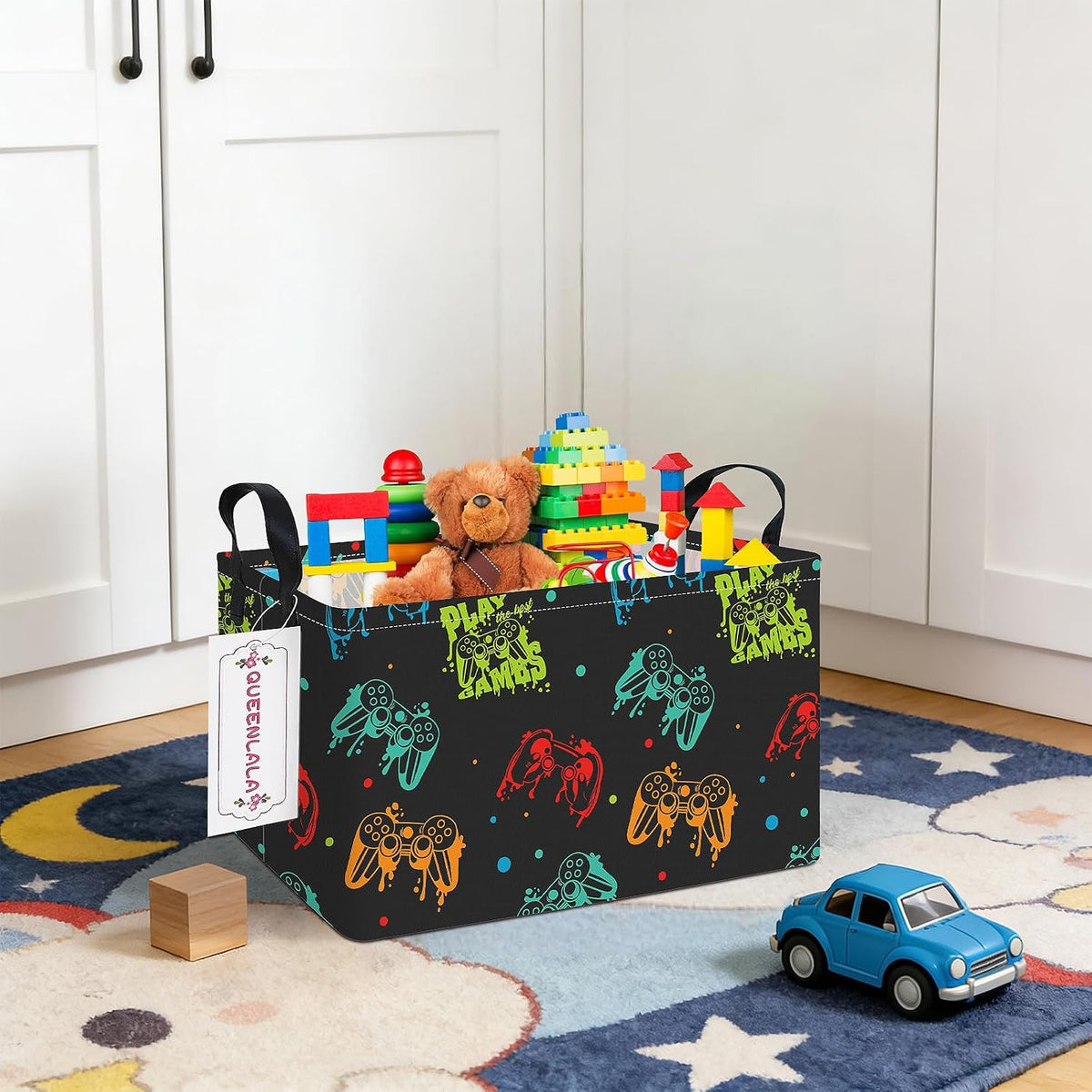 Rectangular Collapsible Laundry Basket with Side Handles, Toys