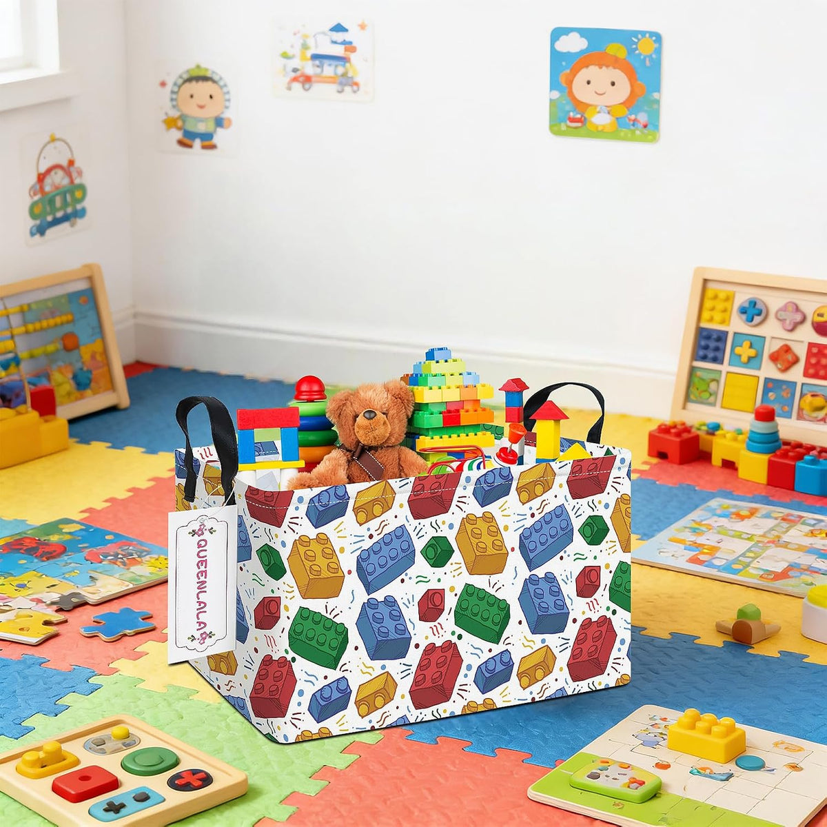 Rectangular Collapsible Laundry Basket with Side Handles, Toys