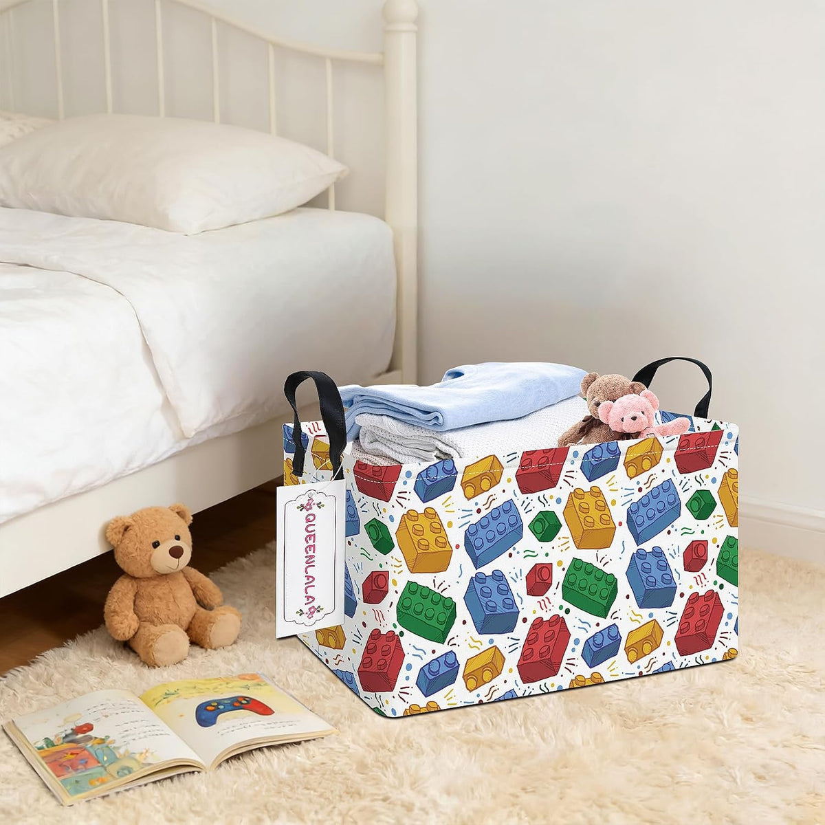Rectangular Collapsible Laundry Basket with Side Handles, Toys