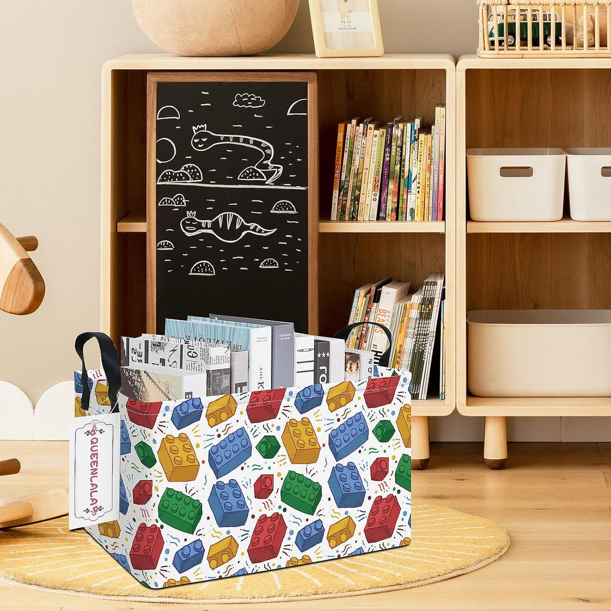 Rectangular Collapsible Laundry Basket with Side Handles, Toys