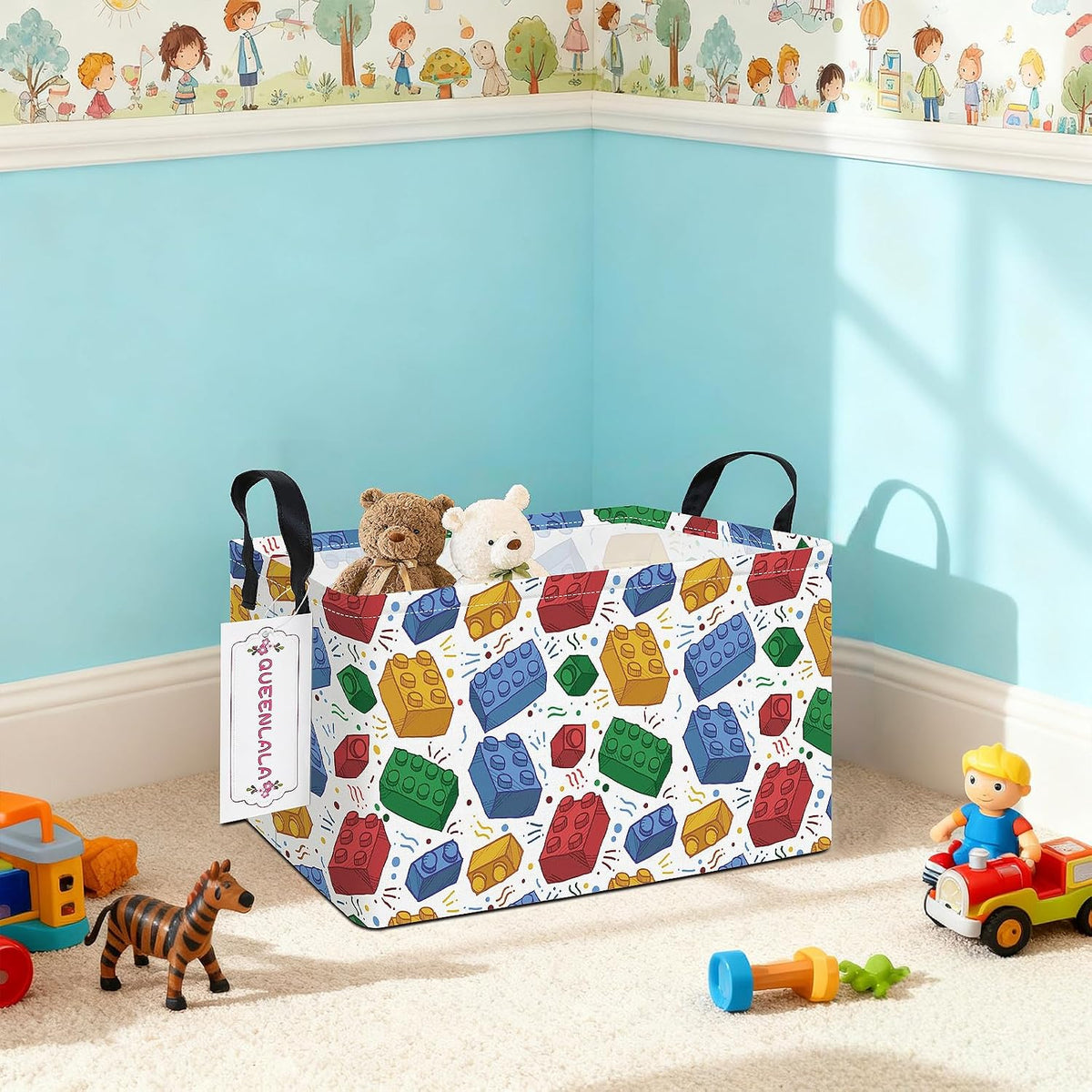 Rectangular Collapsible Laundry Basket with Side Handles, Toys