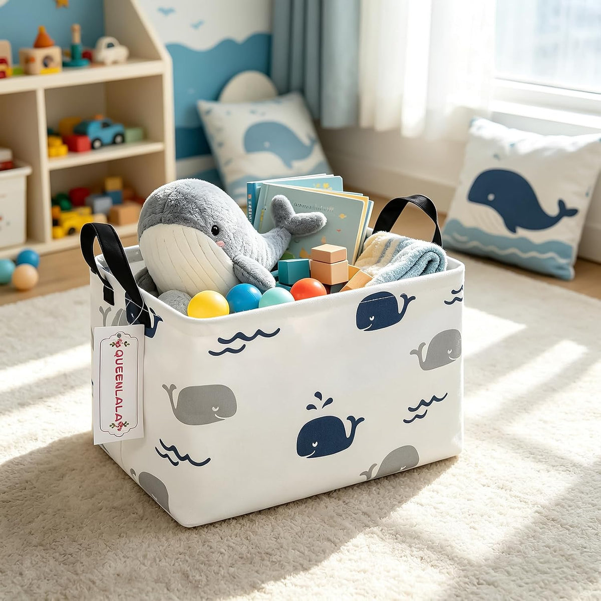 Rectangular Collapsible Laundry Basket with Side Handles, Toys