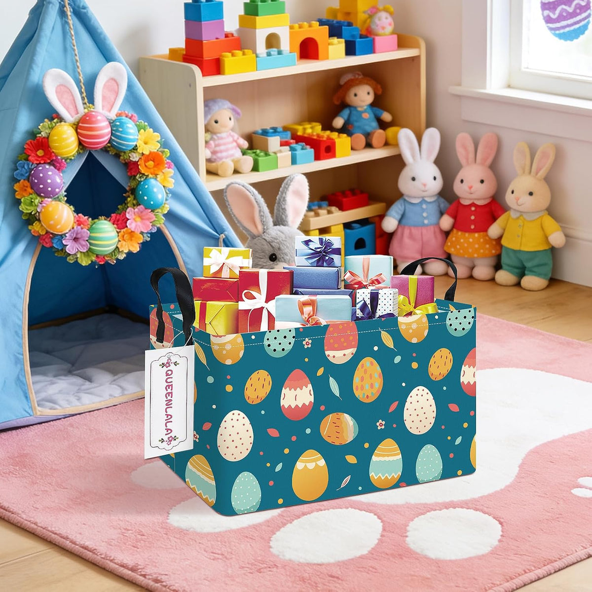 Rectangular Collapsible Laundry Basket with Side Handles, Toys