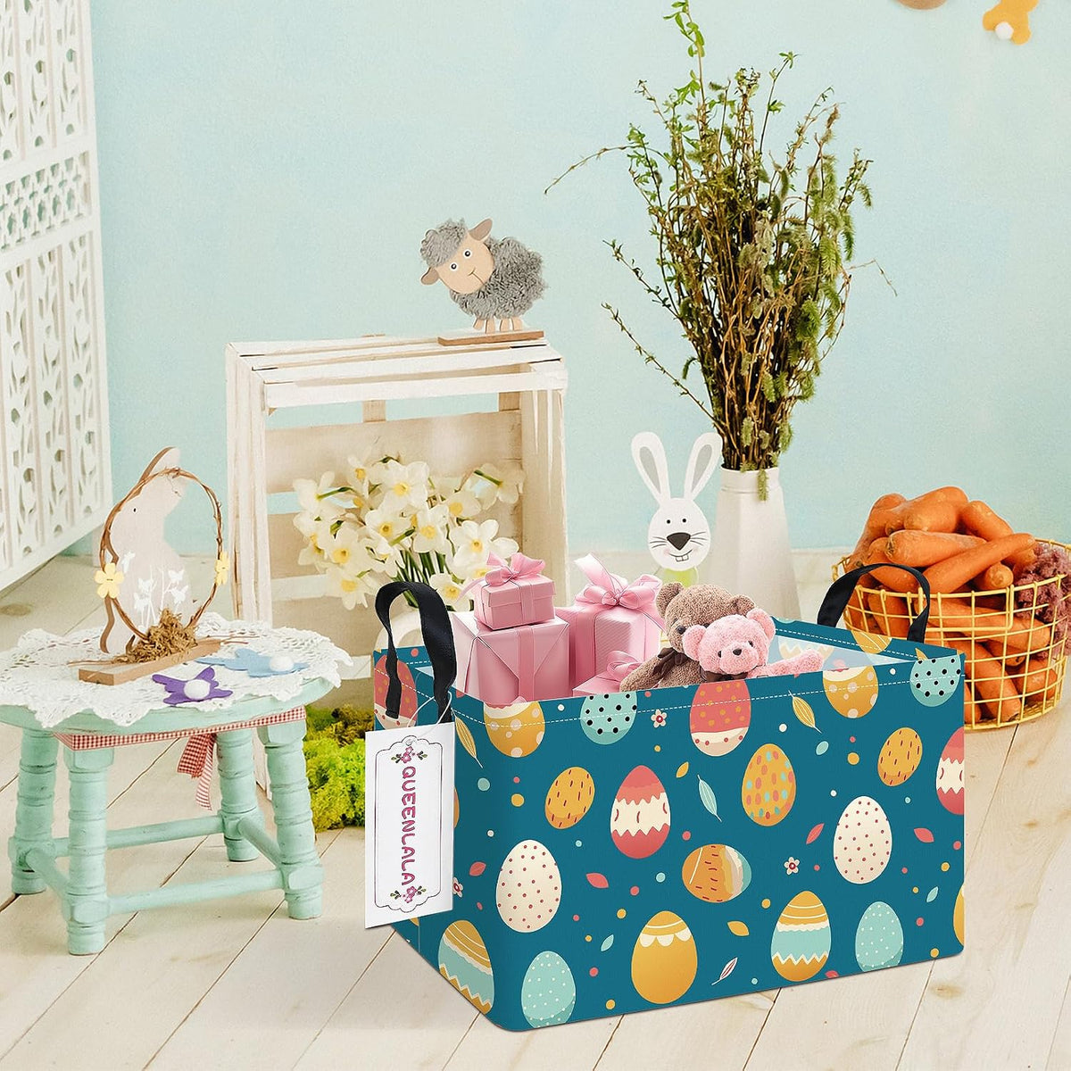 Rectangular Collapsible Laundry Basket with Side Handles, Toys