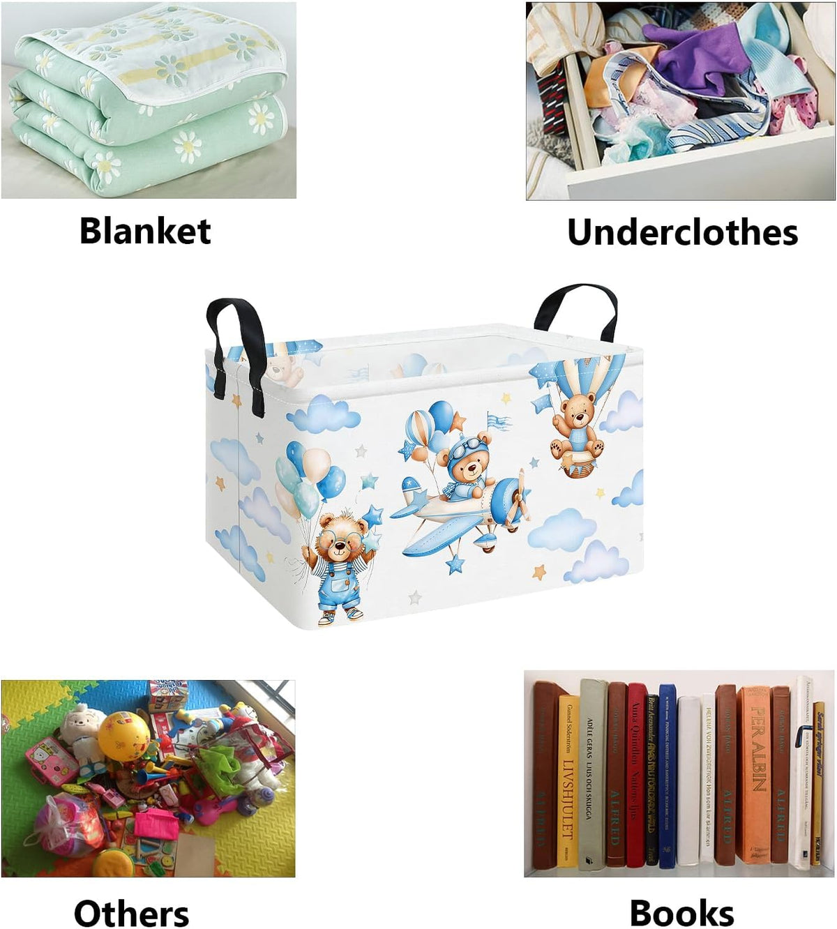 Rectangular Collapsible Laundry Basket with Side Handles, Toys
