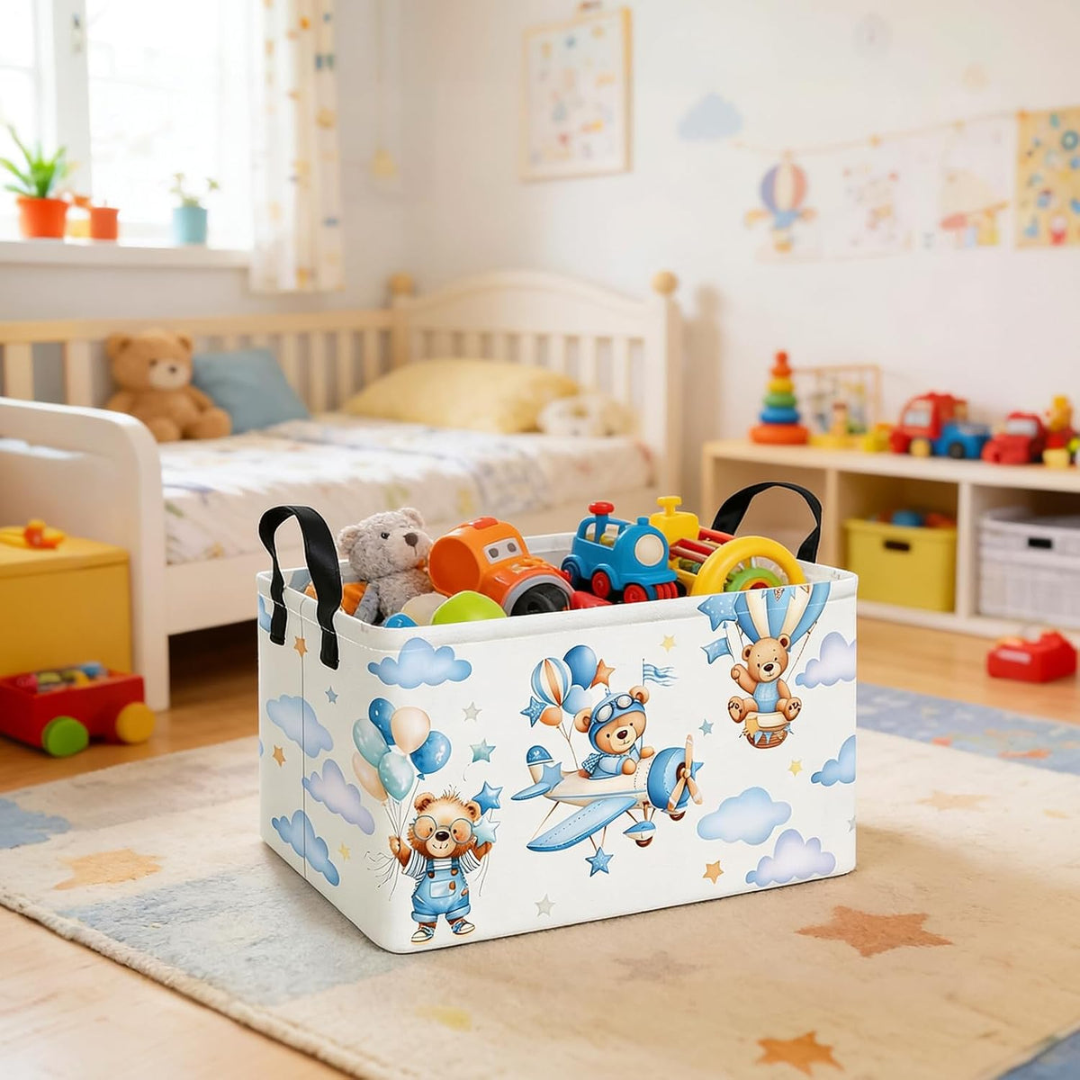 Rectangular Collapsible Laundry Basket with Side Handles, Toys